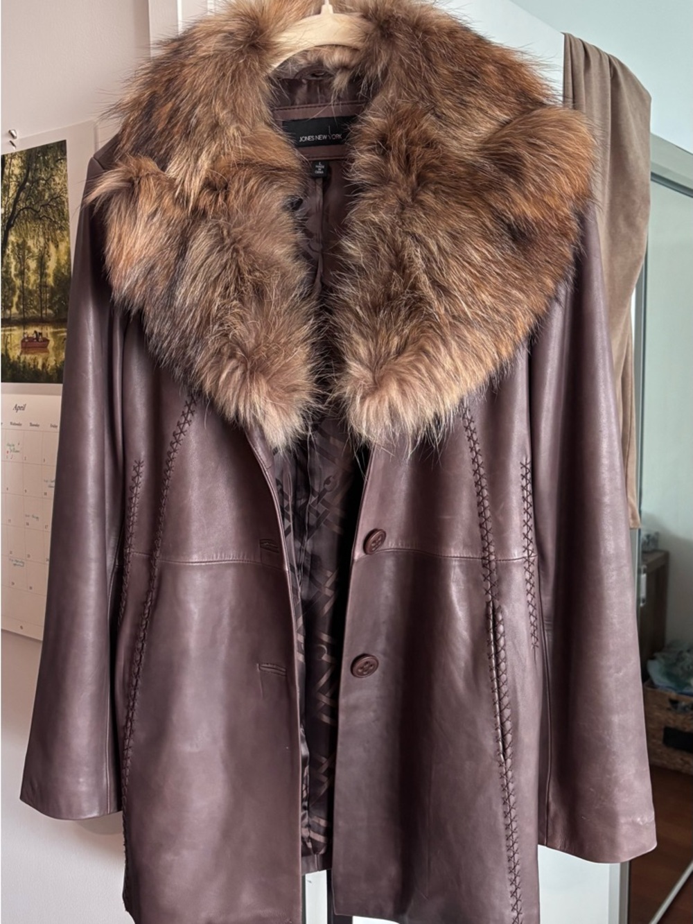 Vintage Jones New York Brown Leather Jacket with Fur Trim
